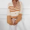 Vintage Stripe Cardigan Sweater Loose Knitwear Long Sleeve V-Neck Top Autumn Winter
