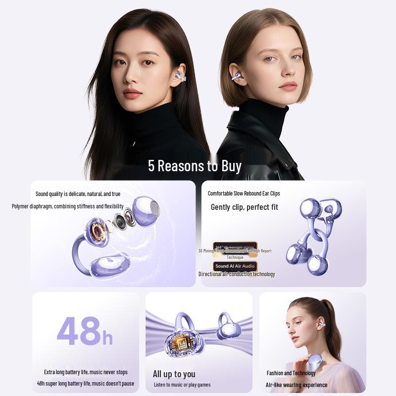 Bluetooth-вкладыши для костной проводимости с ИИ-переводом, спортивным шумоподавлением и увеличенным временем работы от аккумулятора