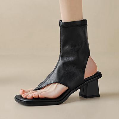 Летние ботинки из микрофибры с открытым носком на толстом среднем каблуке, повседневные сексуальные женские сандалии без шнуровки, европейские женские сандалии