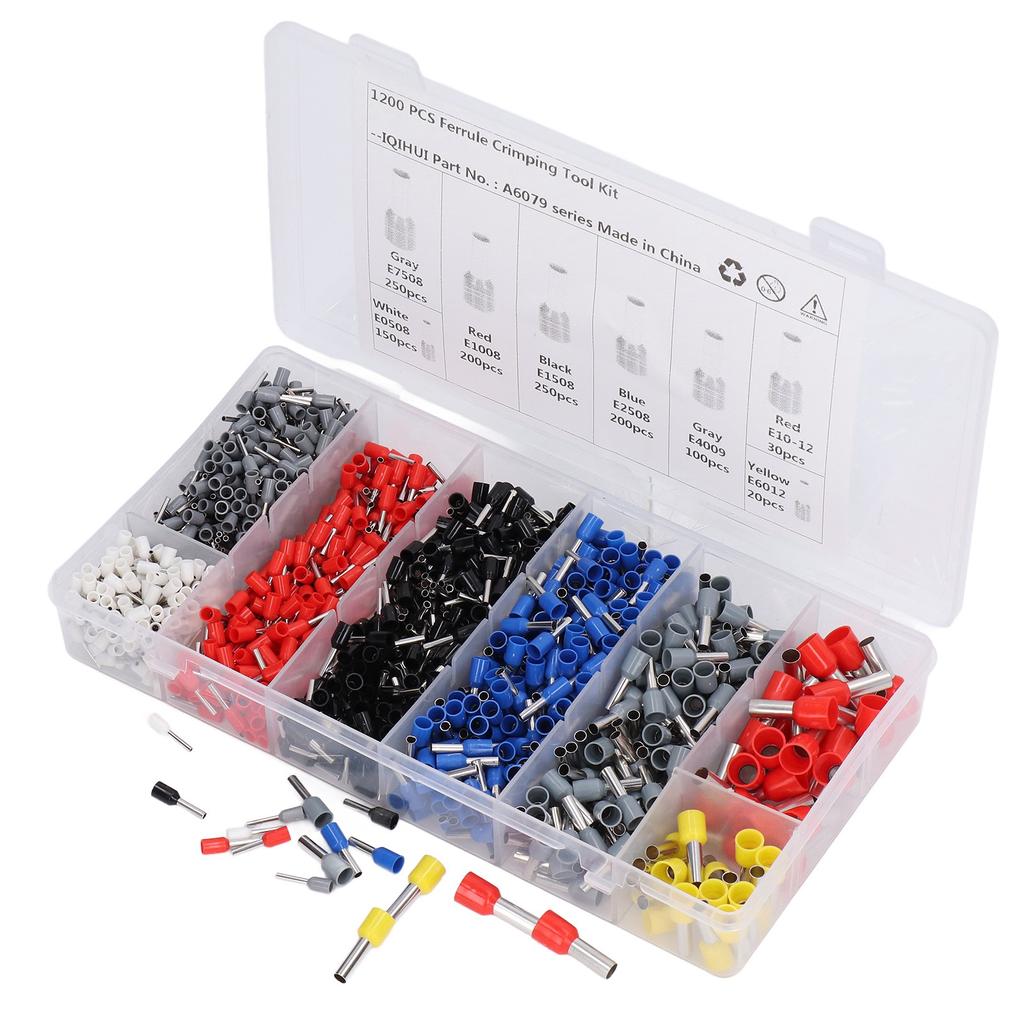 1800Pcs Box Electrical Wire Connectors 8 Types Adjustable Wire Crimp Terminals Ferrule Crimping Tool Kit for Car Home