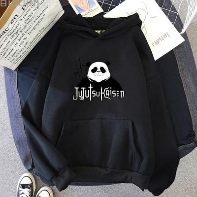 Майки с графическим принтом Jujutsu Kaisen Panda с круглым вырезом, винтажные худи оверсайз с капюшоном и длинными рукавами, хлопковые худи для мужчин и женщин