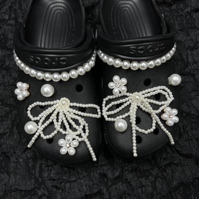 Белый и безупречный, Серия Pearl, Перфорированные пряжки для обуви, Цепочки из жемчуга, Цветы для обуви с кисточками из жемчуга, Сделай сам, Съемный, Пряжка для обуви