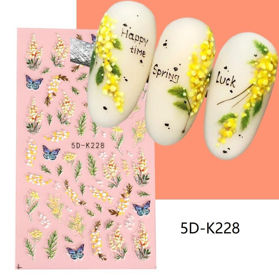 5D тисненный фиолетовый цветок ириса, наклейка для ногтей, фиолетовые цветочные слайдеры, подсолнух для дизайна ногтей, маникюра, украшения