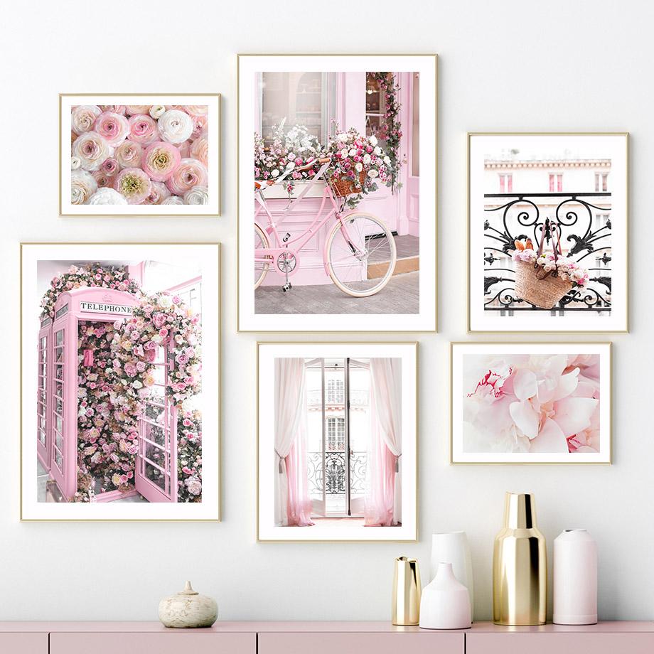 Розовая сакура, роза, пион, Париж, свежий цветок, пейзаж, постеры, принты, картины на холсте, настенные художественные картины для гостиной, домашний декор