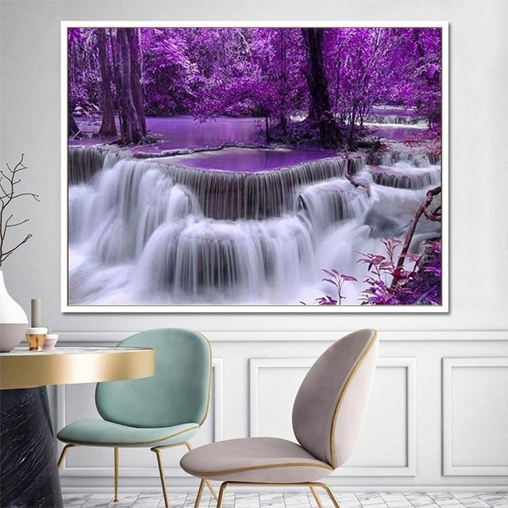 Diamond Painting Purple Waterfall Landscape Needlework Diamond Mosaic Cross Stitch Embroidery