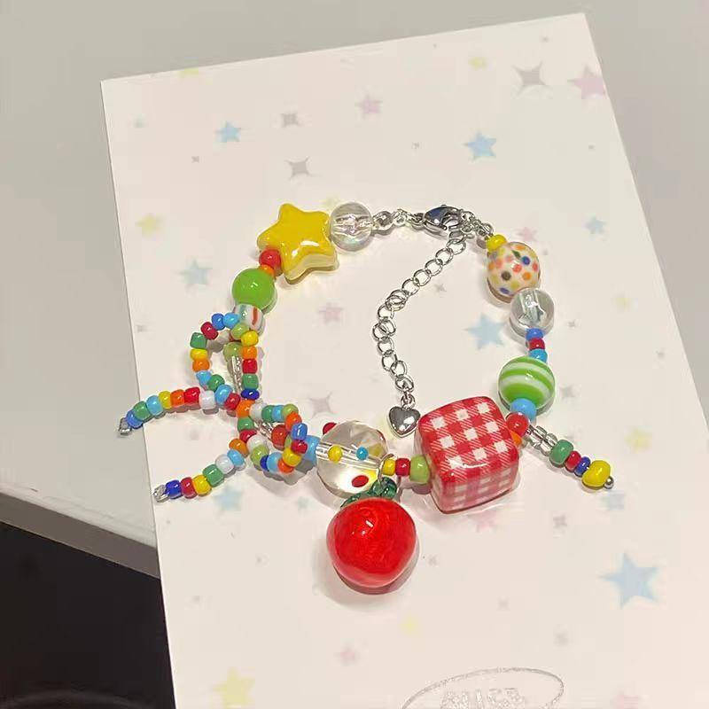 2025 new dopamine color apple star beaded necklace Internet celebrity light luxury niche summer colorful collarbone chain