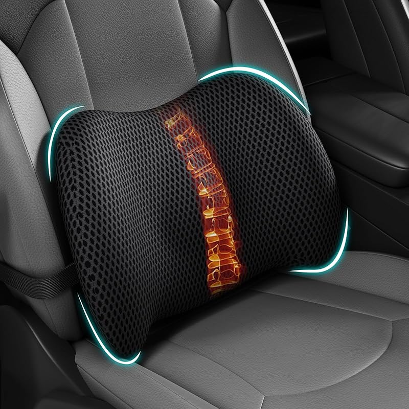 BYMECOST Lumbar Support Pillow For Car, Memory Foam Car Seat Back Support Pillow For Driving, Back Cushion With Strap For Pain Relief, Ergonomic Back