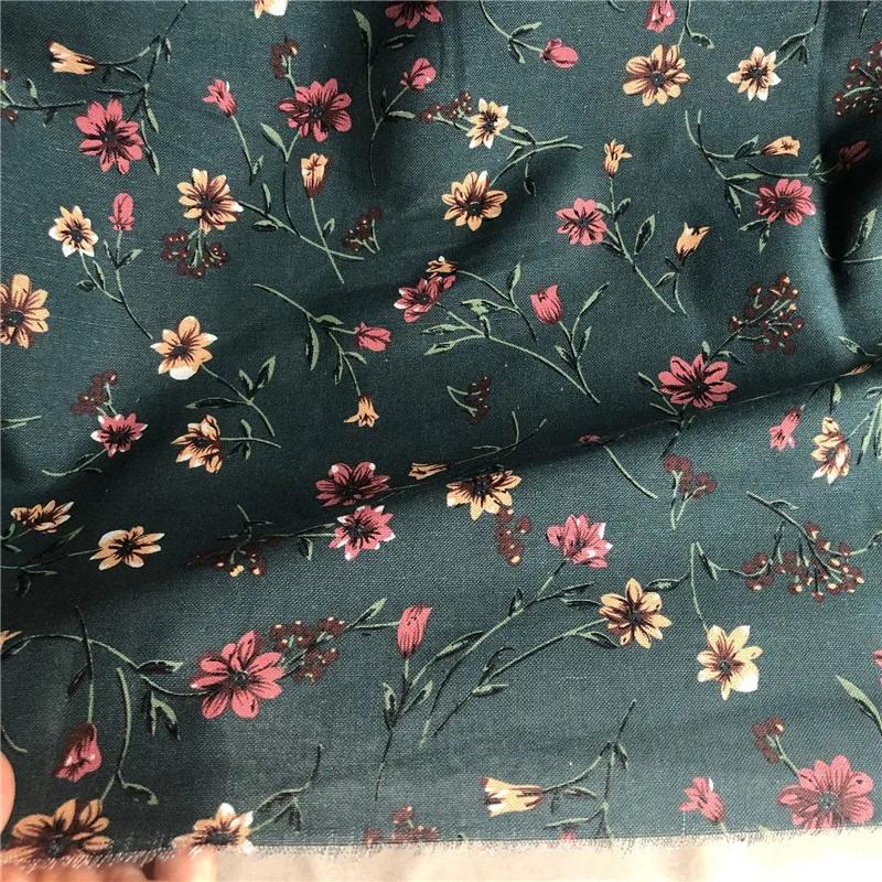 100x140cm Retro Pastoral Cotton/Linen Small Flower Floral Fabrics Soft for Spring Handwork Decor Tablecloth Dress Cushion Craft