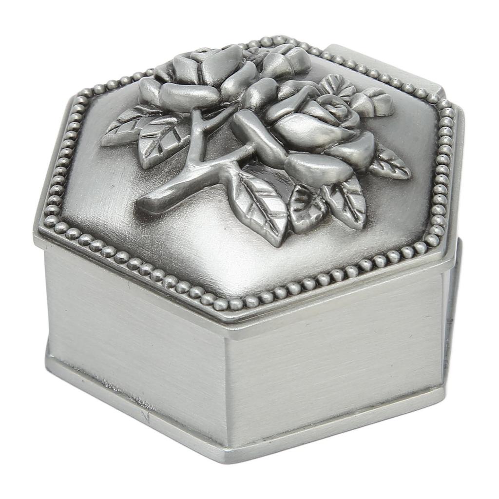 Металлическая шкатулка для украшений Роза Сплав цинка Шкатулка для мелочей Винтажная шестиугольная шкатулка для хранения украшений для колец