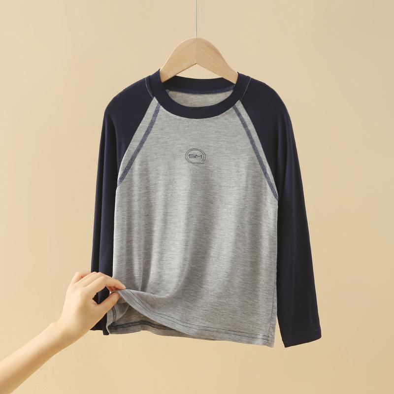 Модальная футболка с длинным рукавом для мальчиков на весну и осень - Облегающий базовый слой для детей и подростков