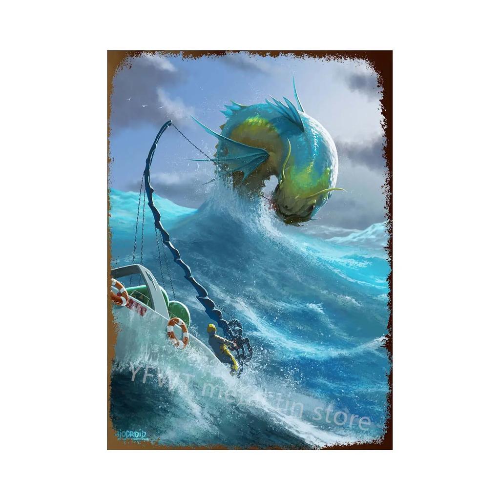 Fishing Rules Metal Tin Sign Fishing Sign Vintage Metal Plate for Wall Poster Farm Art Decoration Retro Stickers Plaques