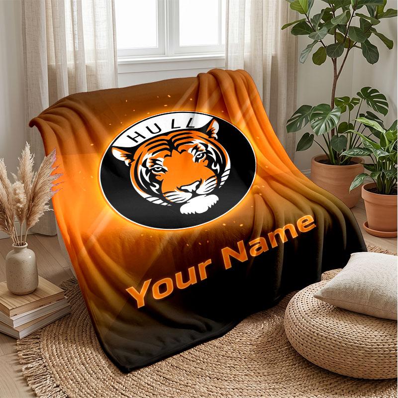 Hull City Custom Name Text Flannel Blanket Soccer Logo Personalized Fleece Throw Blanket Special Gift For Sofa Bedroom Home