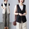 Retro Linen Vest For Women Loose And Versatile Sleeveless Casual Slim Vest Solid Color Waistcoat Cotton And Linen Short Jacket