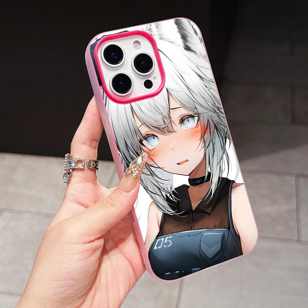 Arknights Grani Jelly Двухслойный Чехол для Мобильного Телефона Розово-Красный для iPhone 17 16 15 14 13 12 11 Air Pro Max Plus Защитный