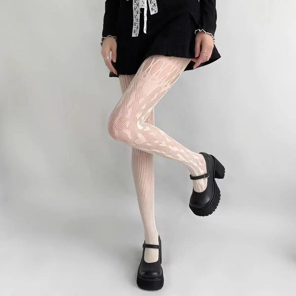 Женские сексуальные кружевные сетчатые чулки Лолита с вырезами, однотонные колготки, женские необычные колготки с открытой кожей, тонкие чулки для тела Y2k