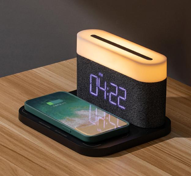 Беспроводное зарядное устройство, ночник, 3 цветовая температура с часами, беспроводная быстрая зарядка, прикроватный светильник для Iphone/Android