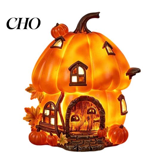 Autumn Gift for Friends Light Up Resin Pumpkin House Figurine, Halloween Cottage Night Light, Fall Table Centerpiece Harvest Tabletop Decor Lamp Home