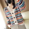 Осень и зима в зарубежном стиле полосатый ретро жаккардовый кардиган с длинным рукавом модный V-образный вырез контрастного цвета свободная куртка-свитер
