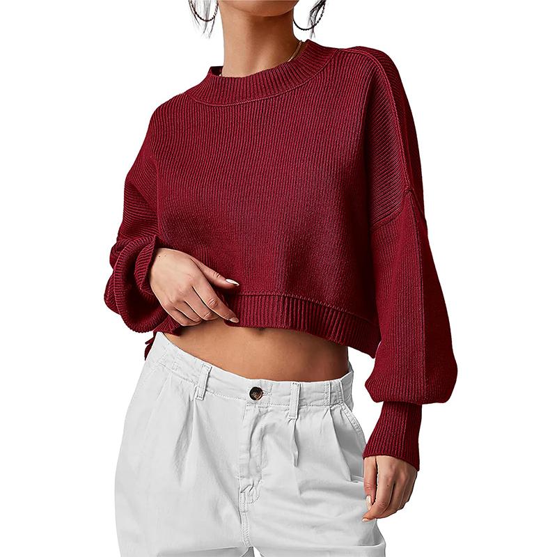 Fashion Solid Color Loose Pullover Round Neck Long Sleeve Knitted Sweater Women