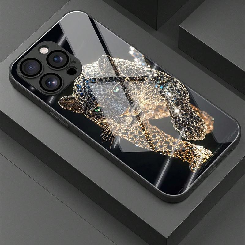 Крутой чехол для телефона из стекла с принтом животного леопарда для iPhone 16 17 Pro Max 11 12 13 14 15 Pro 16E 17Air 7 8 Plus XR XS X