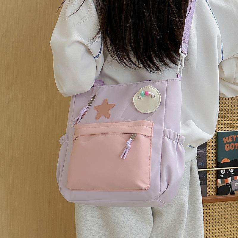 Сумка на плечо в стиле колледжа, контрастных цветов, для поездок на работу, портативная сумка-тоут большой вместимости, милая маленькая свежая студенческая сумка для занятий с репетитором