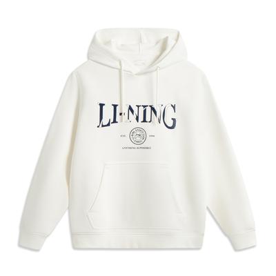Li Ning Серия спортивного образа жизни Толстовка с капюшоном и надписью Мягкая Удобная Дышащая Универсальная Толстовка Мужская Молочно-белый AWDV563-1