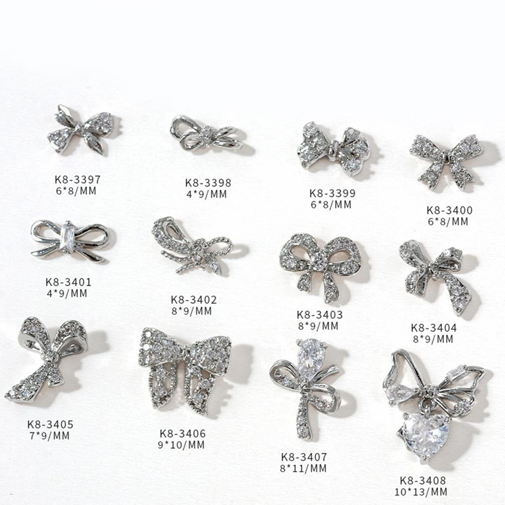 Silver Bowknot Nail Charms 3D Bow Nail Art Charms Ribbon Bowknot Nail Charms DIY Nail Art Decoration Manicure Accessory