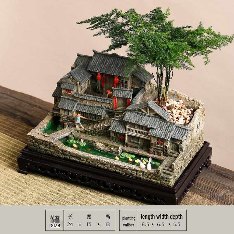 New Zen Bonsai Ornaments for Living Room or Office - Porcelain Micro-Landscape Decor for Bookcase and Desktop.