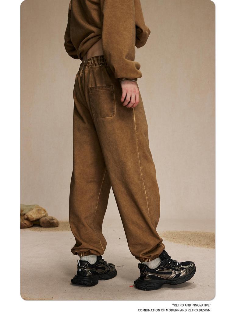 2024 Autumn American Men's Retro Casual Washed Dyed Loose Trousers - Trendy Sports Style