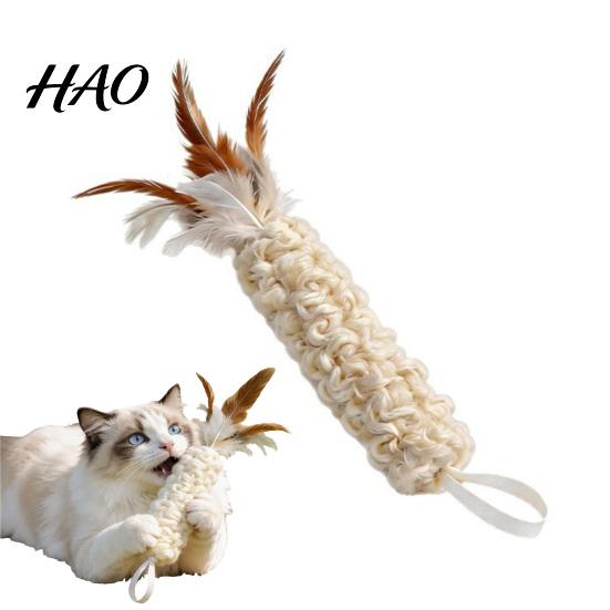 Handmade Feather Cat Wand Wool Tempura Toy, Interactive Toy with Feathers, Kitten Portable Hanging Exercise Toys Kicker Enrichment for Indoor