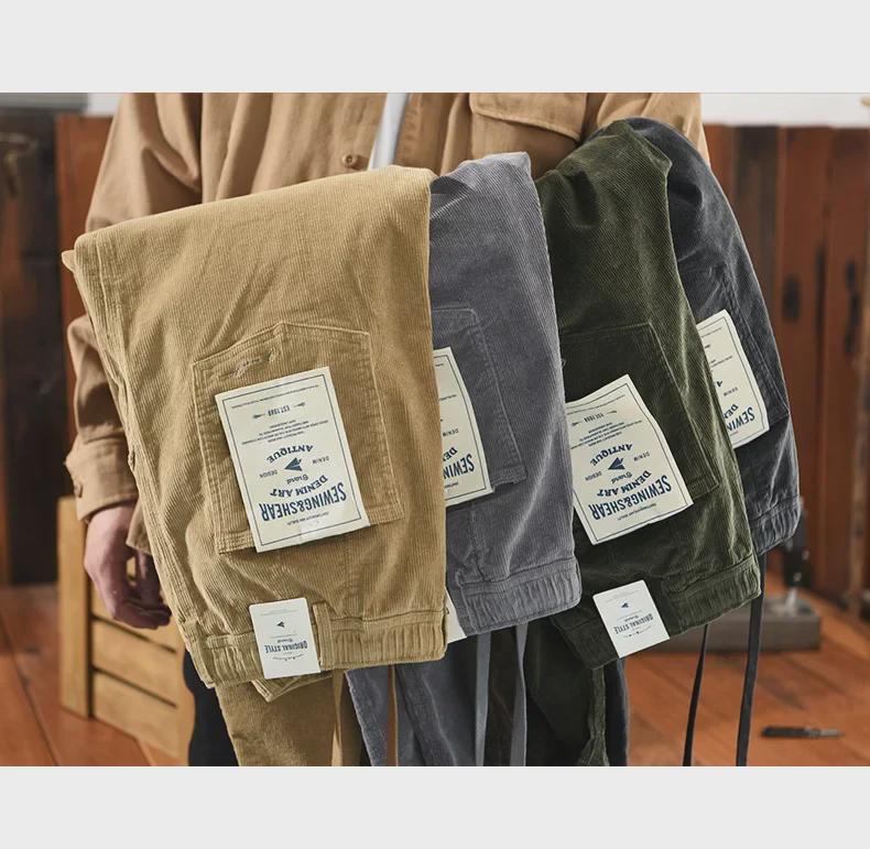 Мужские свободные широкие повседневные брюки Z398 цвета хаки из вельвета, хлопковые брюки на осень