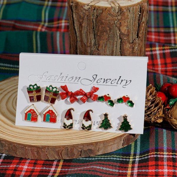 12 Pairs Christmas Earrings for Women Shiny Crystal Zircon Snowflake Reindeer Bow Tree Studs Holiday Gift Set