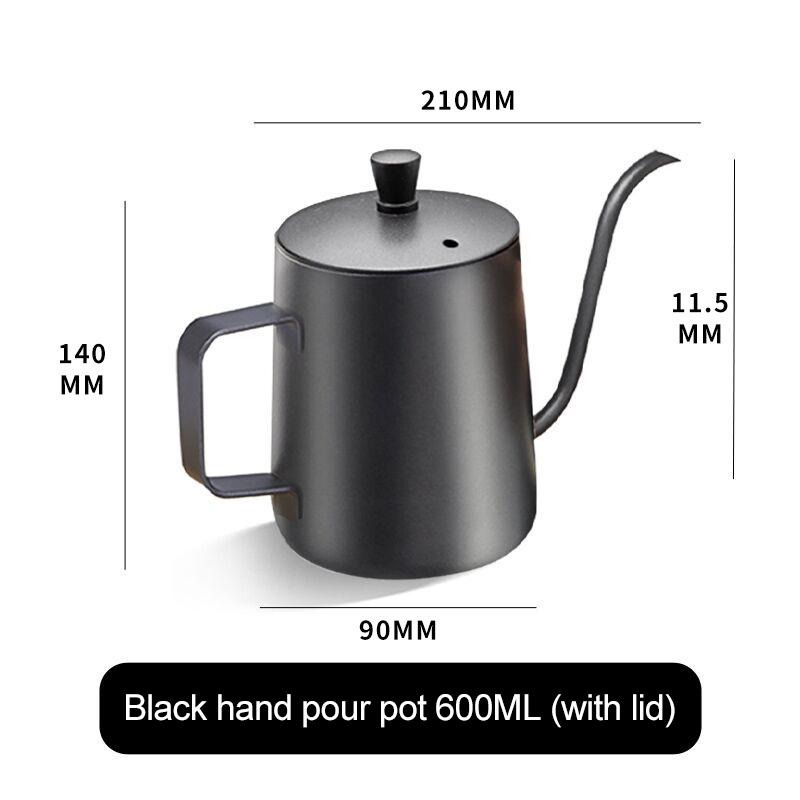 250ml/350ml/600ml Coffee Kettle Silver Black Food Grade Stainless Drip Pot Long Thin Mouth Kettle Tea Pot Non-stick Coating Home