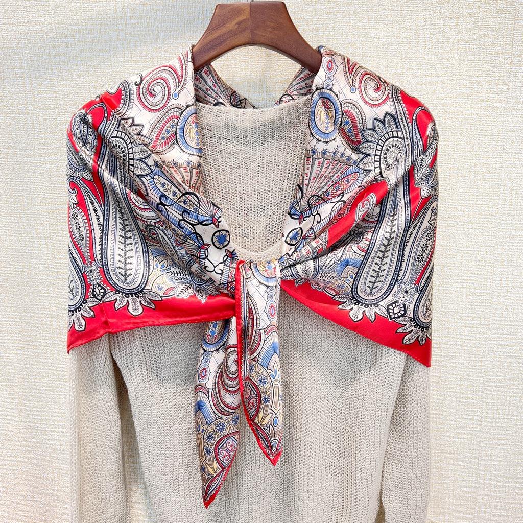 Beautiful And Atmospheric [Totem Red Waist Drum] Mulberry Silk Square Scarf Silk Scarf Shawl Woman
