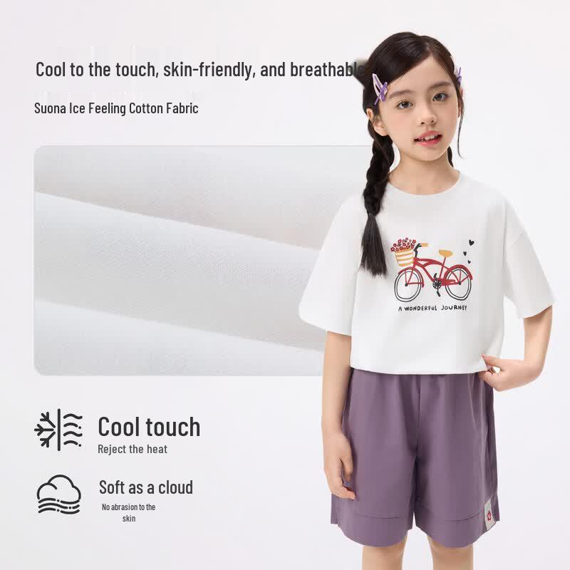 Girls' Cartoon Print Cool Short Sleeve T-shirt