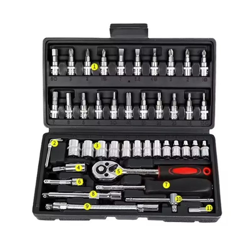 NEW Car Repair Tool Kit 46/53 Piece/Set 1/4-Inch Socket Set Car Repair Tool Ratchet Torque Wrench Combo Auto Repairing Tool Set