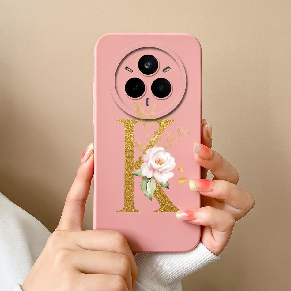 Чехол для Realme 14 Pro Plus Простой чехол с буквами Мягкий премиальный жидкий силикон Funda Защита от падений Полная защита Задняя панель телефона
