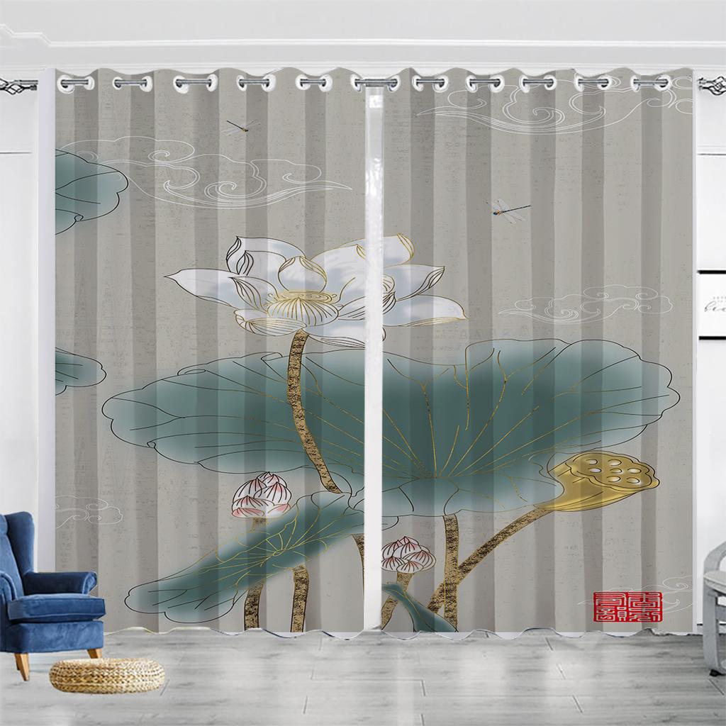 Lotus Pond Китайский Стиль Гостиная Тень Шторы Спальня Домашнее Украшение Чернила Lotus Цифровая Печать Тонкие Шторы