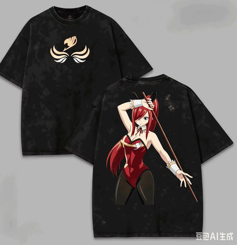 2026 Summer Fairy Tail Lucy Heartfilia Vintage Washed Printed Loose Pure Cotton Short Sleeve Unisex Fan T-shirt
