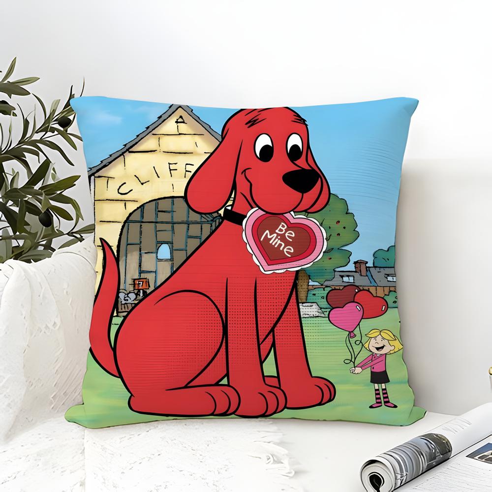 Pillow Case Cotton Linen Fabric Square Zipper Pillowcase Home Decorative Living Room Comic Cartoon C-Clifford The Big Red Dog 2