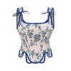 Womens Sexy Bustier Corset Top Eyelet Lace-up Floral Print Push Up Crop Tops Vintage Tank Top Party Clubwear Bodice