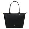 Longchamp Le Pliage Green Экологичная холщовая сумка-пельмень с кожаной отделкой, Сумка-тоут, Сумка через плечо, Средний размер, Унисекс, Черный