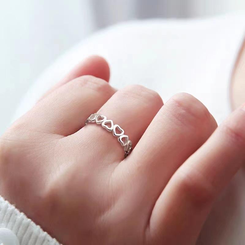 New Popular 925 Silver Jewelry Fine Small Fresh Fashion Simple Heart-shaped Love Hollow Opening Rings R033