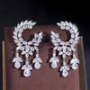 CMM Shiny Cubic Zirconia Bridal Jewellery Leaf Tassels Drop Earrings