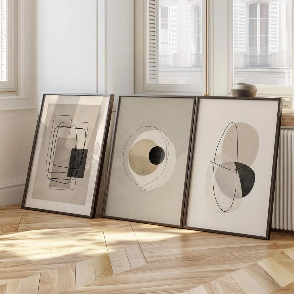 Neutral Abstract Wall Art Set, Japandi Black & Beige Geometric Line Canvas Prints, Minimalist Wabi Sabi Home Decor Perfect Gifts