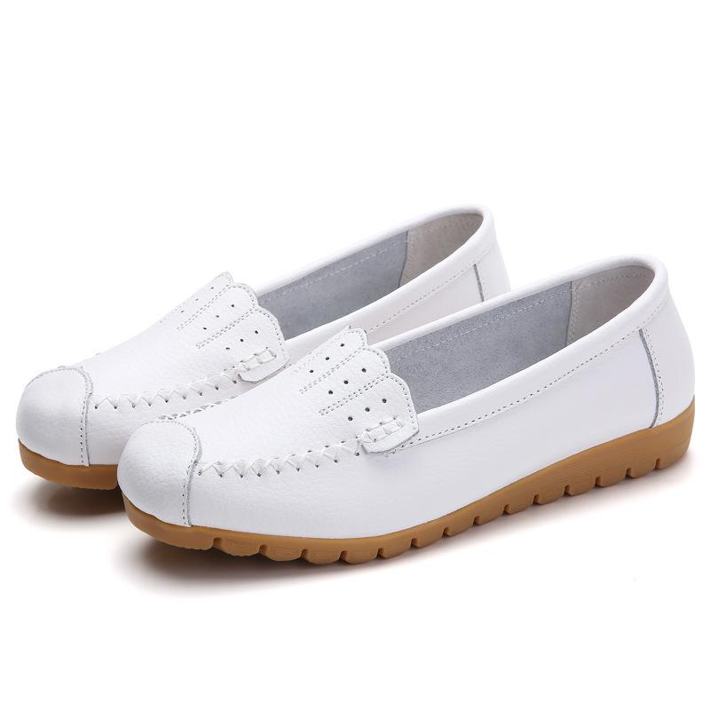 Женские туфли на плоской подошве, летние женские туфли из натуральной кожи на низком каблуке, повседневные туфли на плоской подошве, женские мокасины, мягкие балетки для медсестер 253