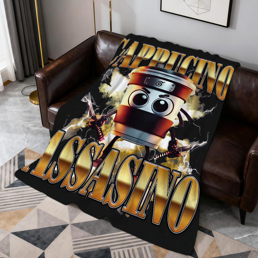 Flannel Soft Warm Plush Blanket For Sofa Living Room Hogar Bedroom Home Car Portable I-Italian Brainrot Cappuccino A-Assassino