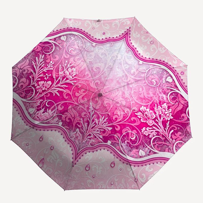 1pc Pink floral ornate design Umbrella with Plastic Handle,Compact & Stylish,Suitable for All Seasons YS331089