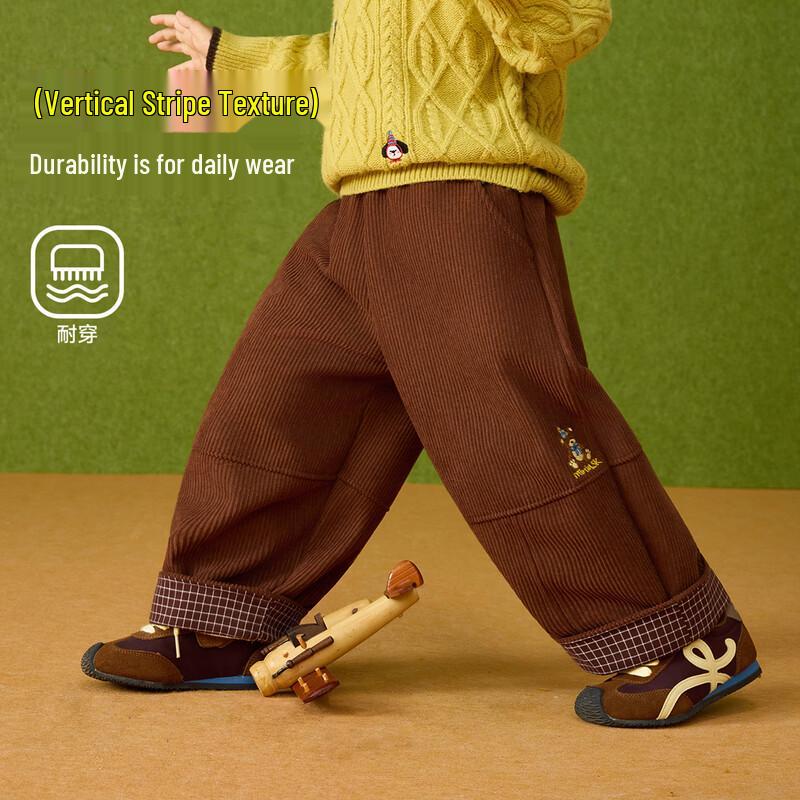 ASK JUNIOR Boys' Thickened Fleece-Lined Corduroy Wide-Leg Pants