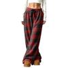 Women's Casual Plaid Print -Lined Wide Leg Pants with Elastic Waist, Loose Fit Trousers for Fall Winter